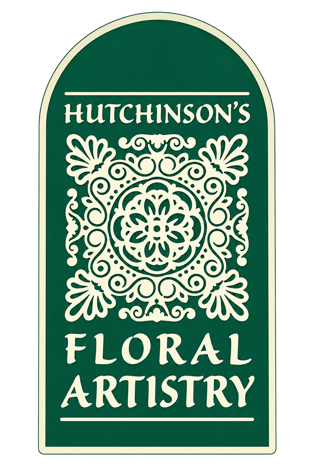 Hutchinson’s Floral Artistry emerald and ivory logo
