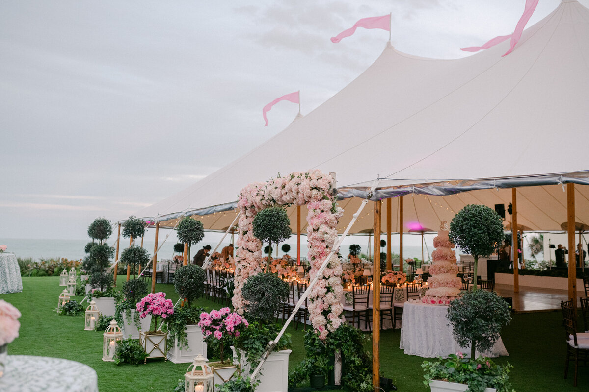 Pink garden party wedding flowers for Amy and Johnny at John’s Island Club